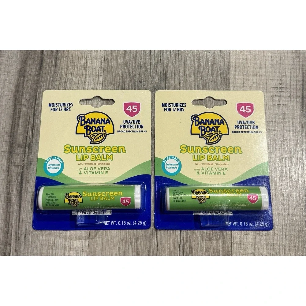 Banana Boat Lip Balm SPF 45 Broad Spectrum Water Resistant 0.15 oz 2pk